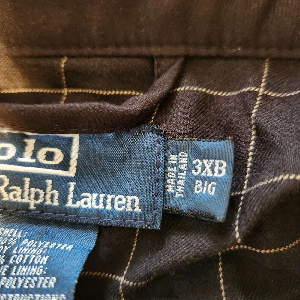 Vtg Polo Ralph Lauren Black Harrington Jacket Plaid Lined Zip Up Mens Sz 3XB Big
